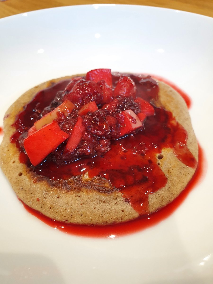 A home-made cinnamon pancakes with compote made from apple from the garden kind of Sunday morning #HappyPlace #SundayBrunch