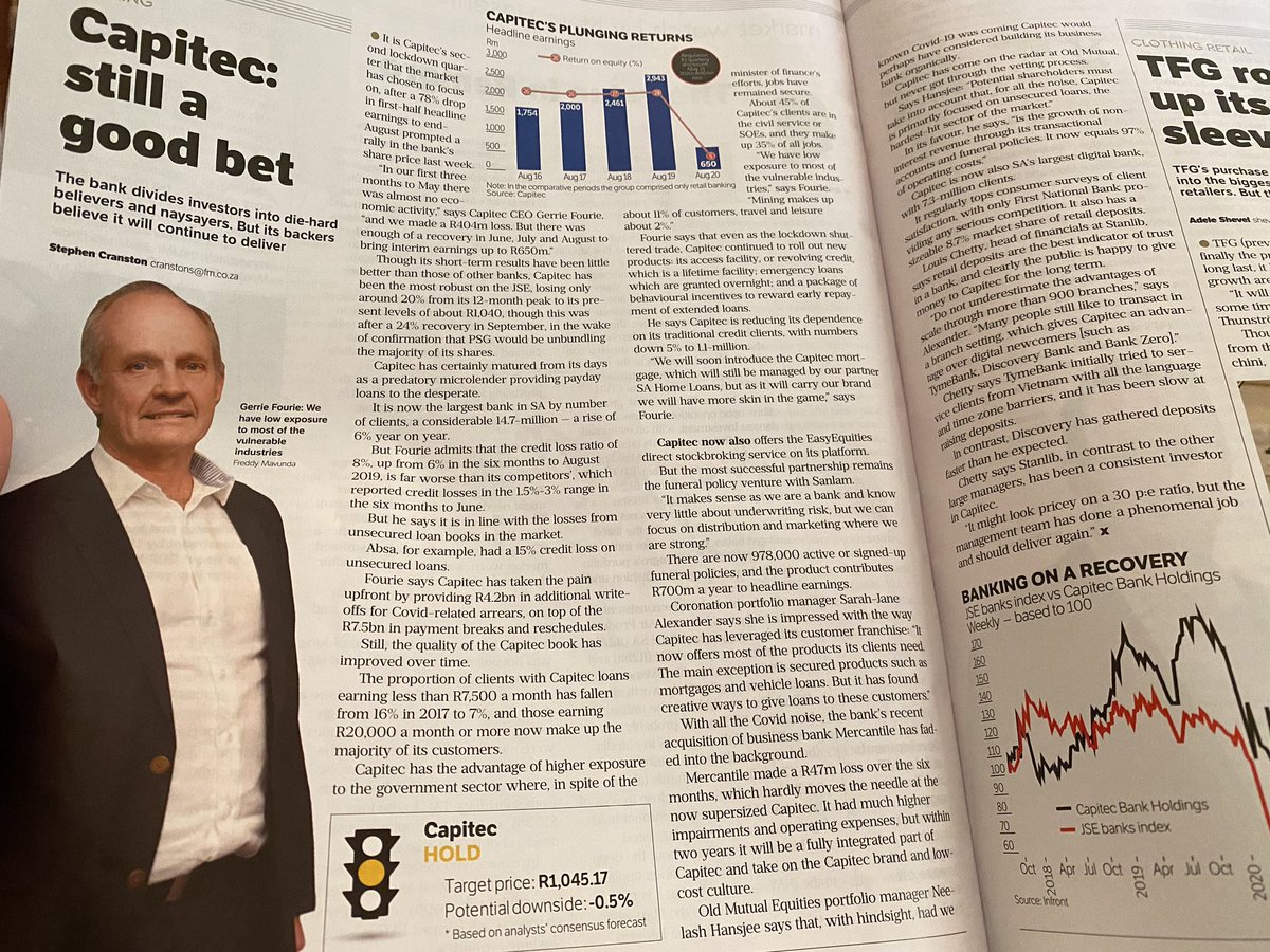 With the long anticipated <a href="/CapitecBankSA/">Capitec</a>  <a href="/EasyEquities/">EasyEquities</a> partnership going live this week, perfect timing to read about both in latest <a href="/FinancialMail/">FinancialMail</a> - with all the work done by <a href="/Shante11_/">Shantell Williams</a> <a href="/ShareGalCarly/">Carly Esterhuizen</a> from Easy, I’m looking forward to serving millions! A good bet, for sure 💪🏽💪