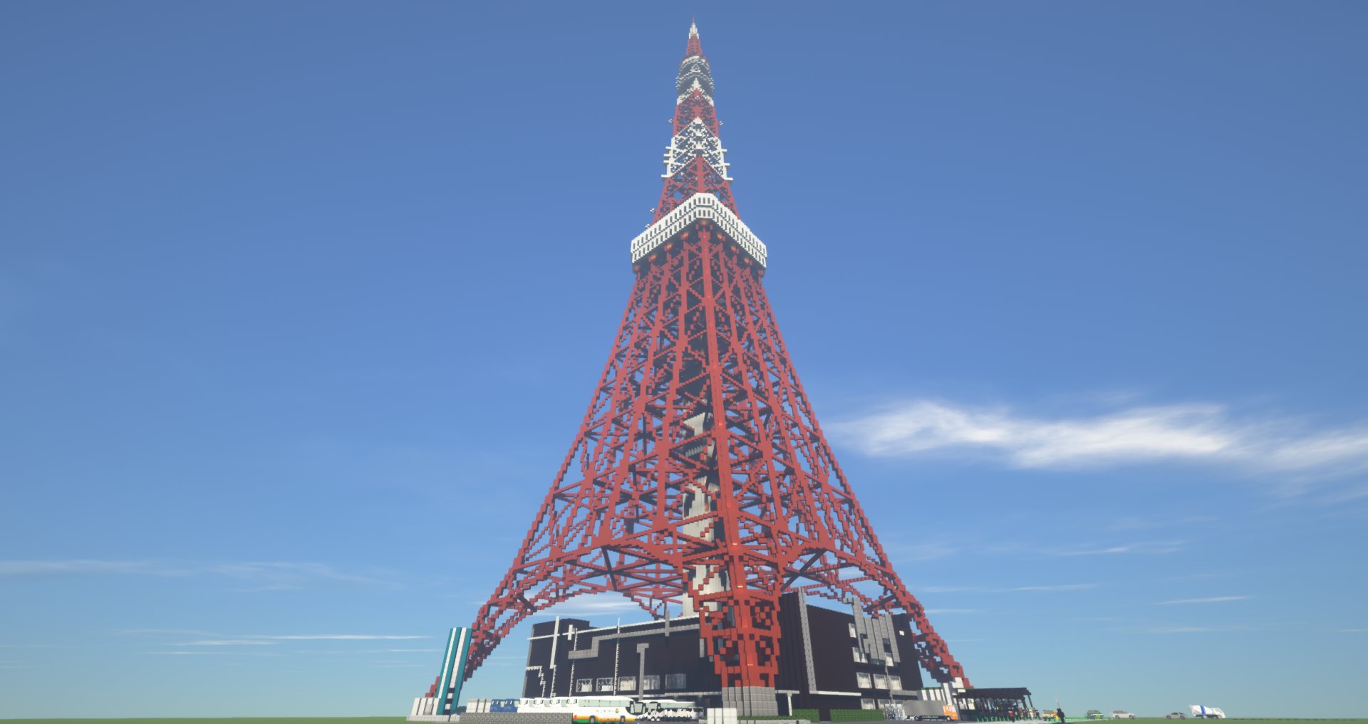 しゃけの実況部屋 東京タワー In Minecraft 七月あたりから制作を始めた東京タワーがついに完成しました 高さ制限解除modを使い原寸大で再現しております Minecraft Minecraft建築コミュ マイクラ マイクラ建築 東京タワー T Co