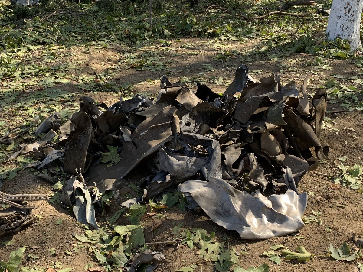 Fragments of the weapon used in #Ganja, second largest city of #Azerbaijan. Looks like a rocket. This happened on night of “ceasefire.” Azerbaijan also accused of breaking truce by shelling areas of #NagornoKarabakh