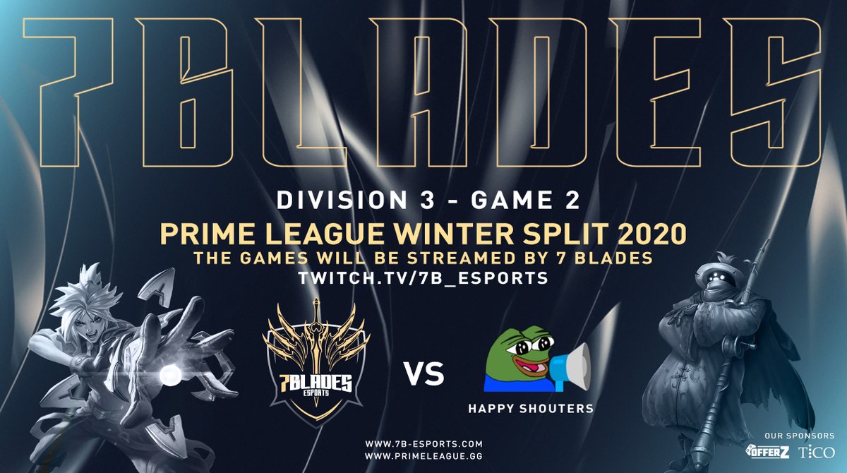 KanjiEsports's tweet photo. Our #leagueoflegends Team is playing their 2nd Game today at the @PrimeLeague against HAPPY SHOUTERS

⏰6pm
📹https://t.co/8UBd8MLoQo

⚔️@NirakanTop
⚔️@Kygon1
⚔️@homel_lol
⚔️@SamSydot
⚔️@Philipp_Roman
 
GL Boys and HF 🍀

#eSports #BladesUp #7BWIN https://t.co/9mfgHgVyHd