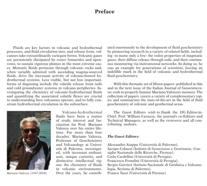 Just published in @SocGeol a Special Issue on #volcanic_gases in memory of Prof Mariano Valenza, a founder of volcanic gas science
