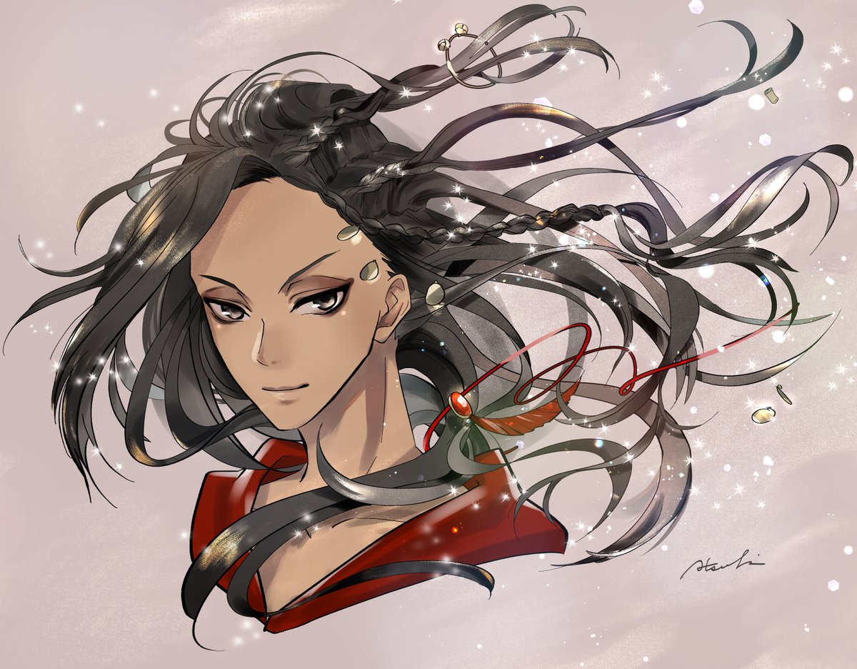 solo braid black hair long hair male focus 1boy looking at viewer  illustration images
