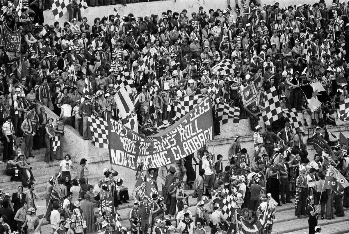 Liverpool fans celebrating the European cup win in 1977