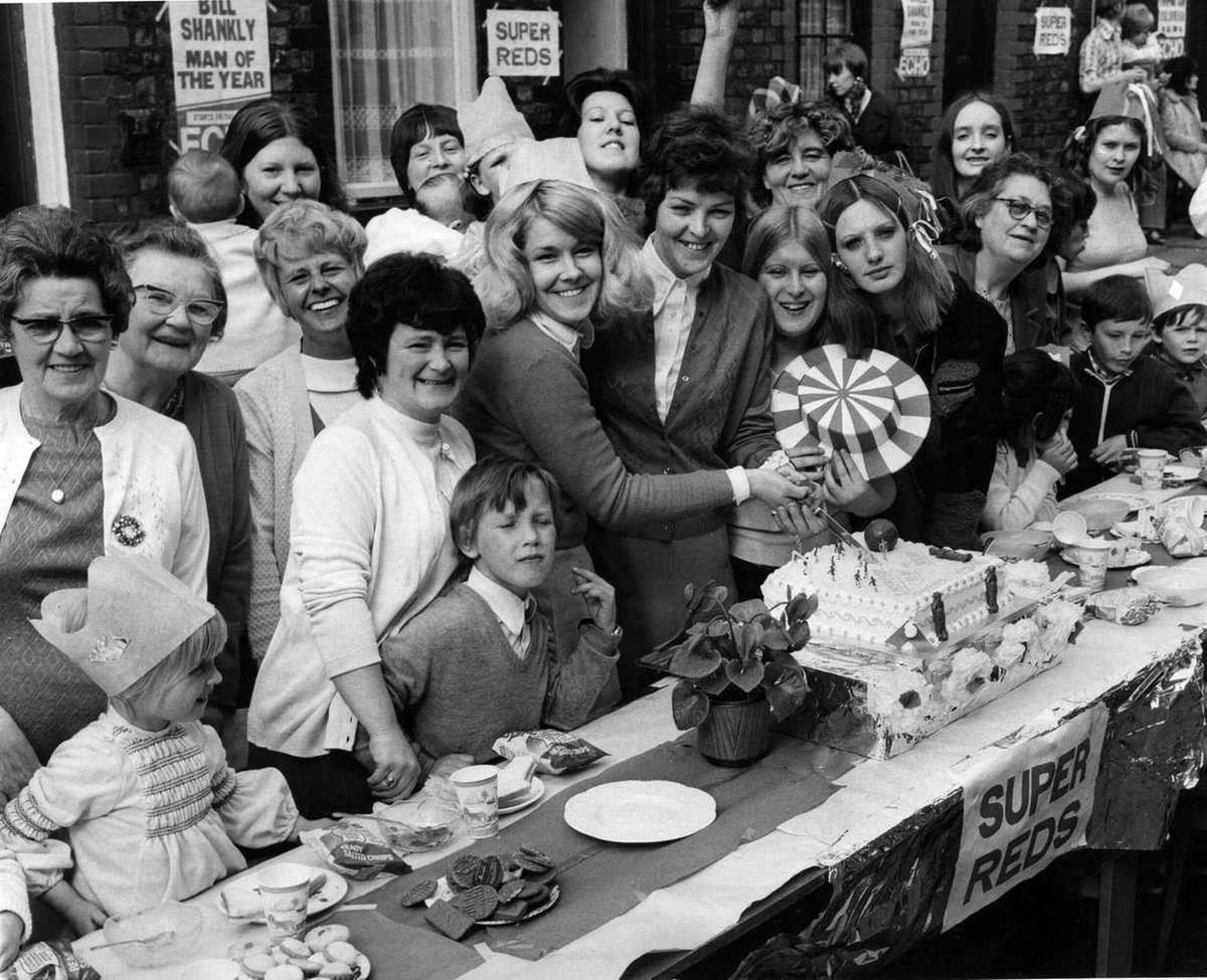 Liverpool fans in paley street having a street party after Liverpool win the FA cup in 1976