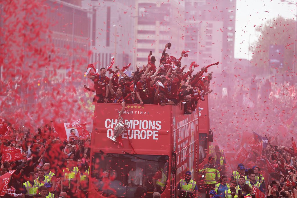 Liverpool fans celebrating the 2019 European cup win