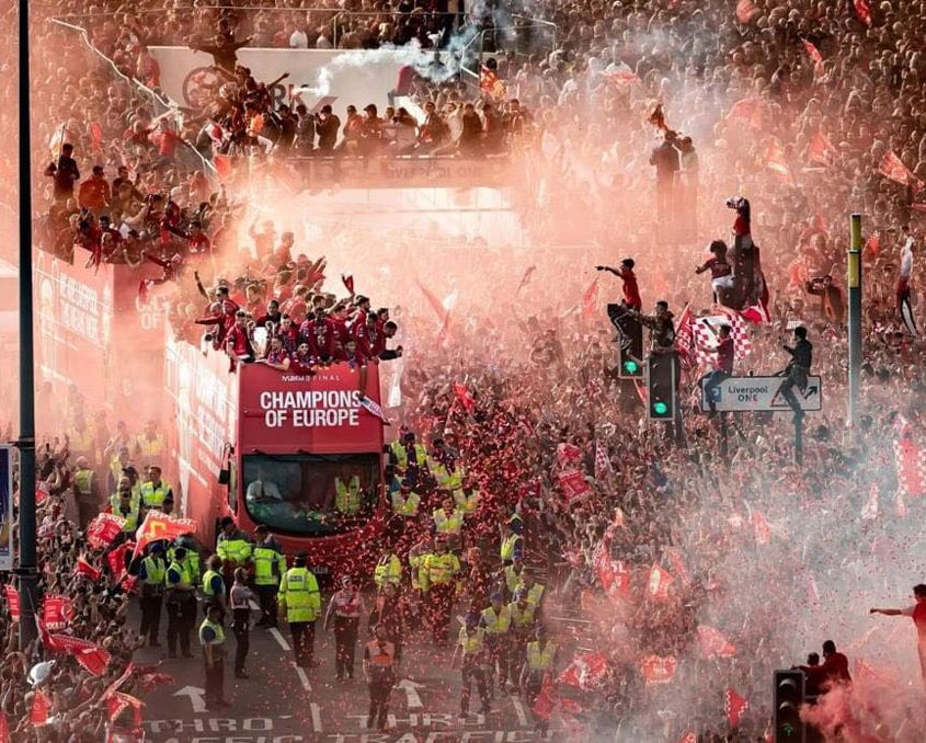 Liverpool fans celebrating the 2019 European cup win