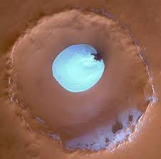 SONet_hub's tweet photo. A Martian Blue Lagoon... made of ice... an important geologic agent and #spaceresource that shapes the surface of the #redplanet https://t.co/EKc1oJ0d11