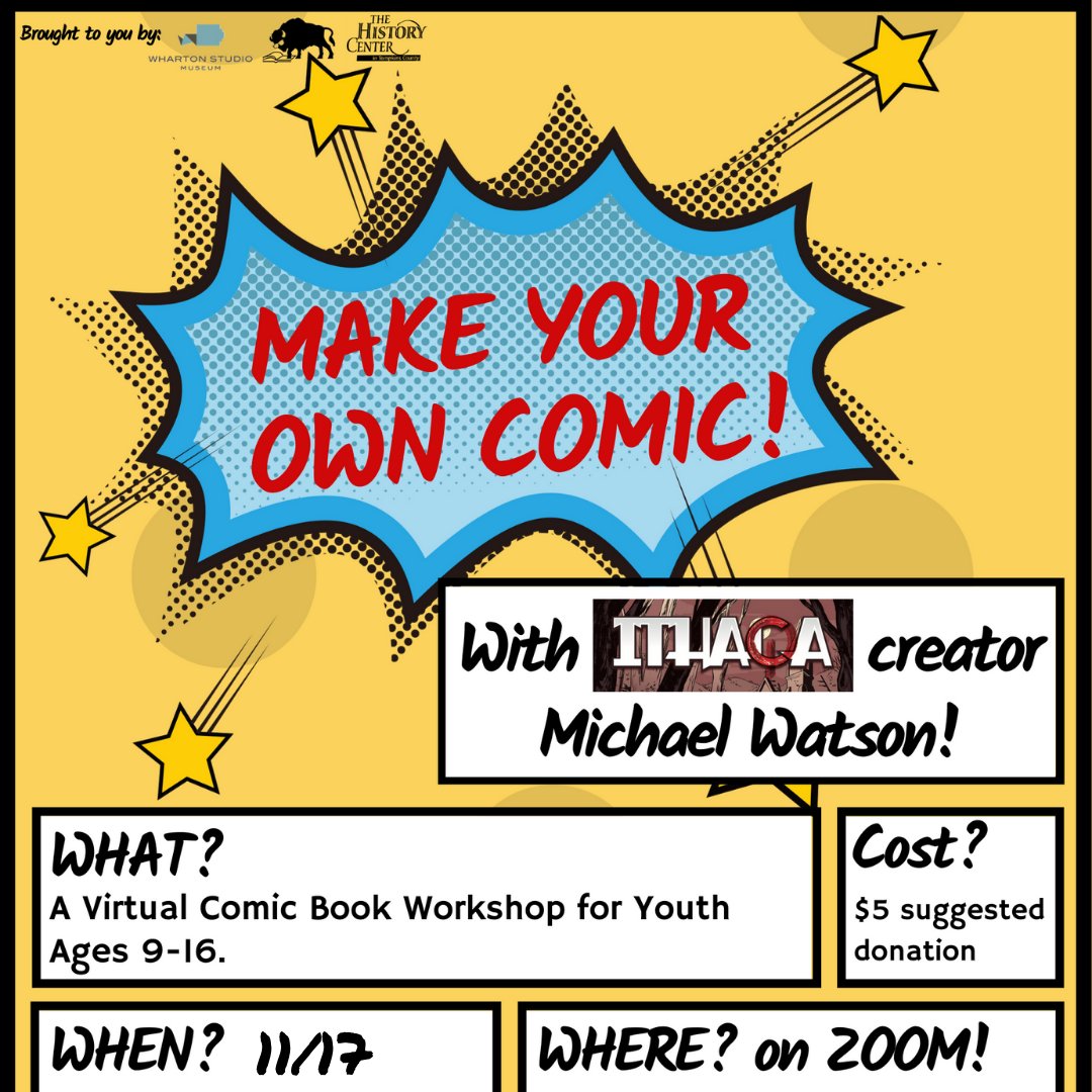 TompkinsHistory's tweet photo. There's still space in our virtual Make Your Own Comic workshop with #Ithaqa creator Michael Watson! Register now at: https://t.co/v9XYEv1Qnk
Learn more at https://t.co/qTnJHLtRxY. In partnership with @WSM_SilentFilm , @IthaqaComic and @buffstreetbooks https://t.co/dBPwuwp0bY