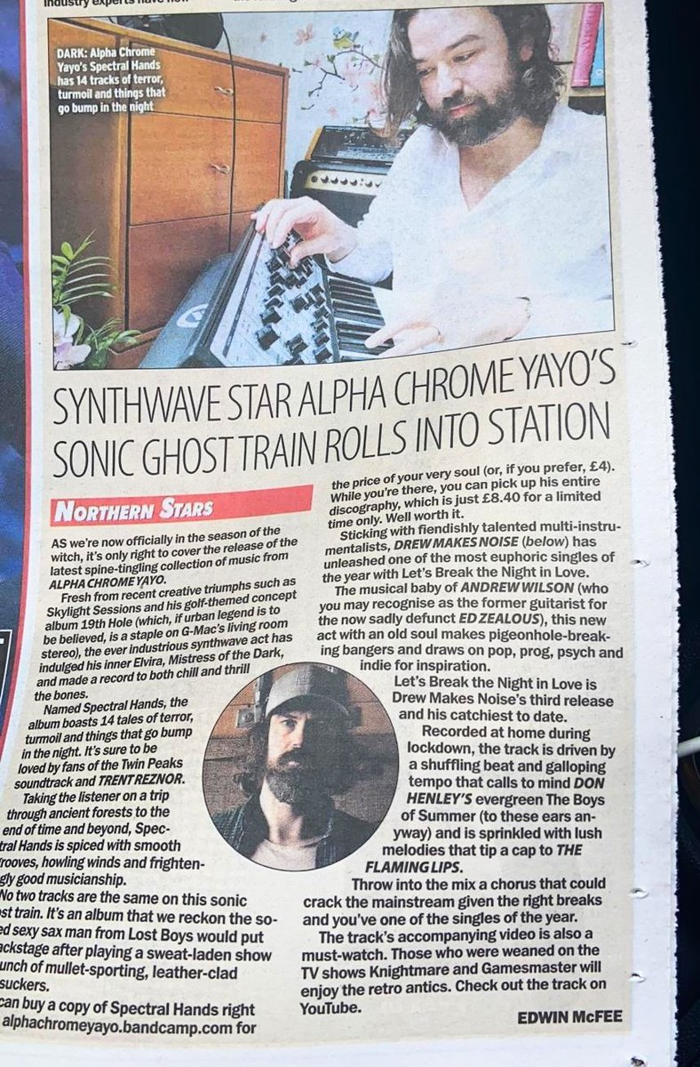 You bet your ASS I'm in the paper, looking the leader of a synth cult! 😍

Complete with references to sexy sax, Trent Reznor and Twin Peaks!

Major, major thank you to awesome <a href="/edwinmcfee/">Edwin McFee</a> and <a href="/TheSundayLife/">Sunday Life</a> 💀🎷💖