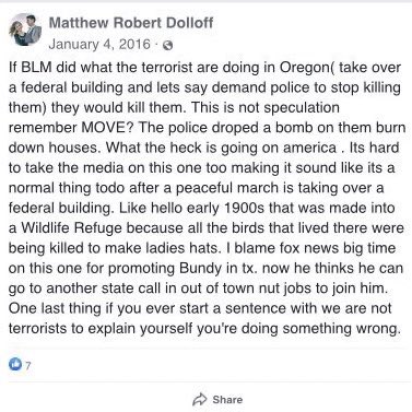 As you see, past posts from his Facebook show signs of early radicalization, anti-trump and anti-cop rhetoric.He also openly supports BLM