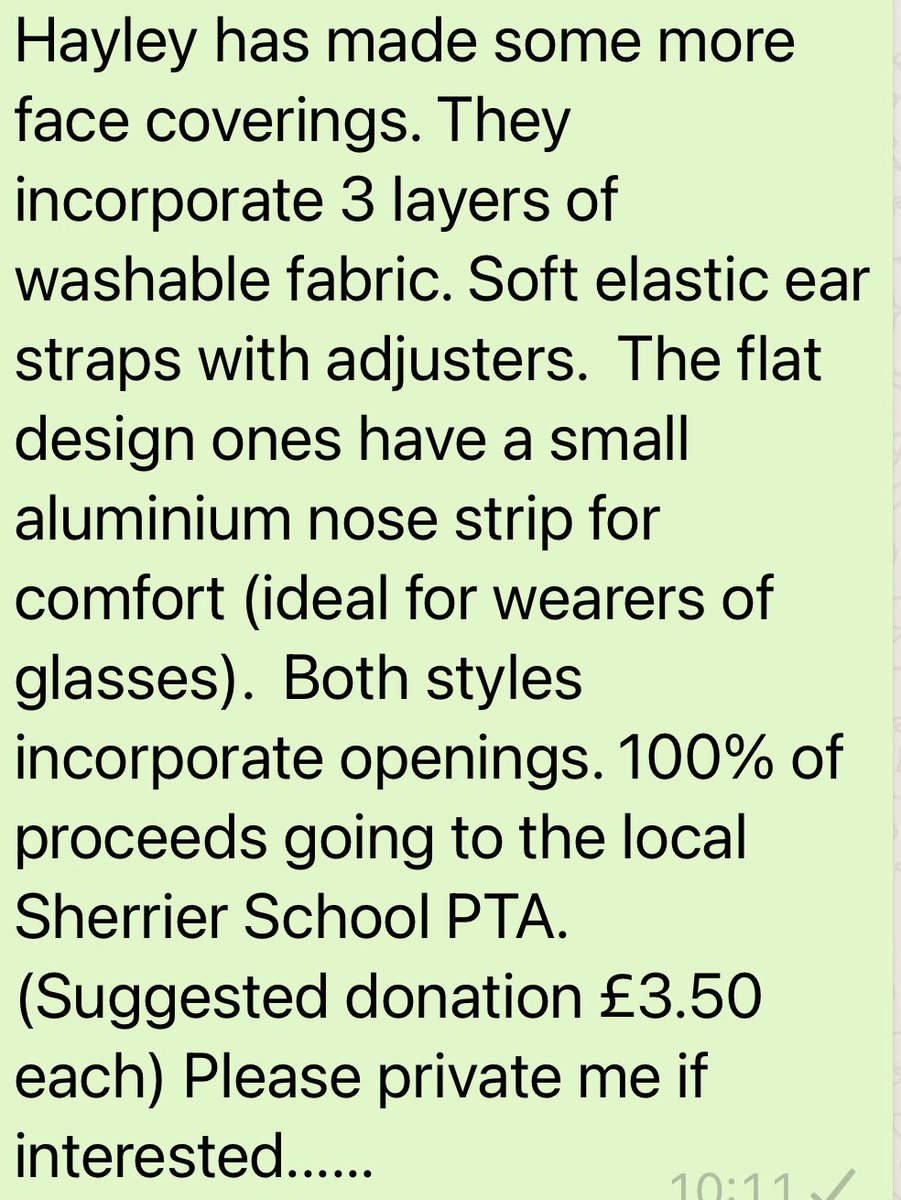 SherrierPTA's tweet photo. One of the parents has been making face coverings during  #covid19 raising valuable funds for the school PTA.  If you are interested send a PM.  If you have any fabric / time to help towards the project please get in touch. https://t.co/PPtT8PBkoZ