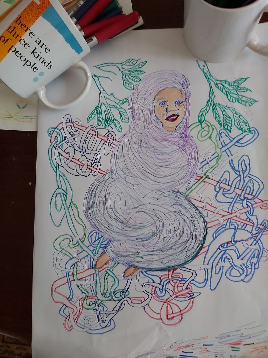 TODAY MORNING I sat with my wife at the dining table watching a virtual service from her Church.To quarantine my mouth I took my two cups of my doodling pens and summarized the sermon to look like it LOCKED-DOWN itself like this DOODLE for lacking anywhere to go