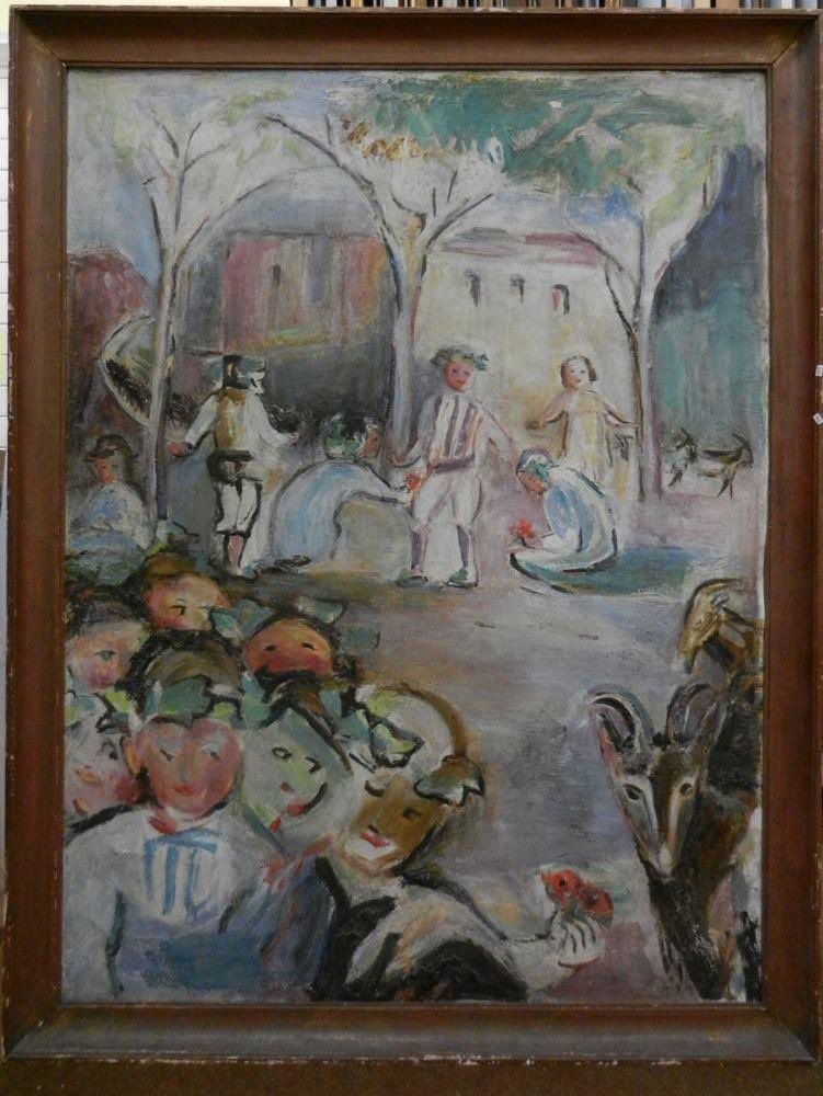 It’s  #EUDayConservationRestoration!Let’s look back at the amazing conservation story of a painting in very poor condition: Festival Scene (c.1960) by Sylvia Cooke-Collis.This work was conducted by Giulia Campagnari during a shared NGI-CAG-IMMA conservation internship.THREAD