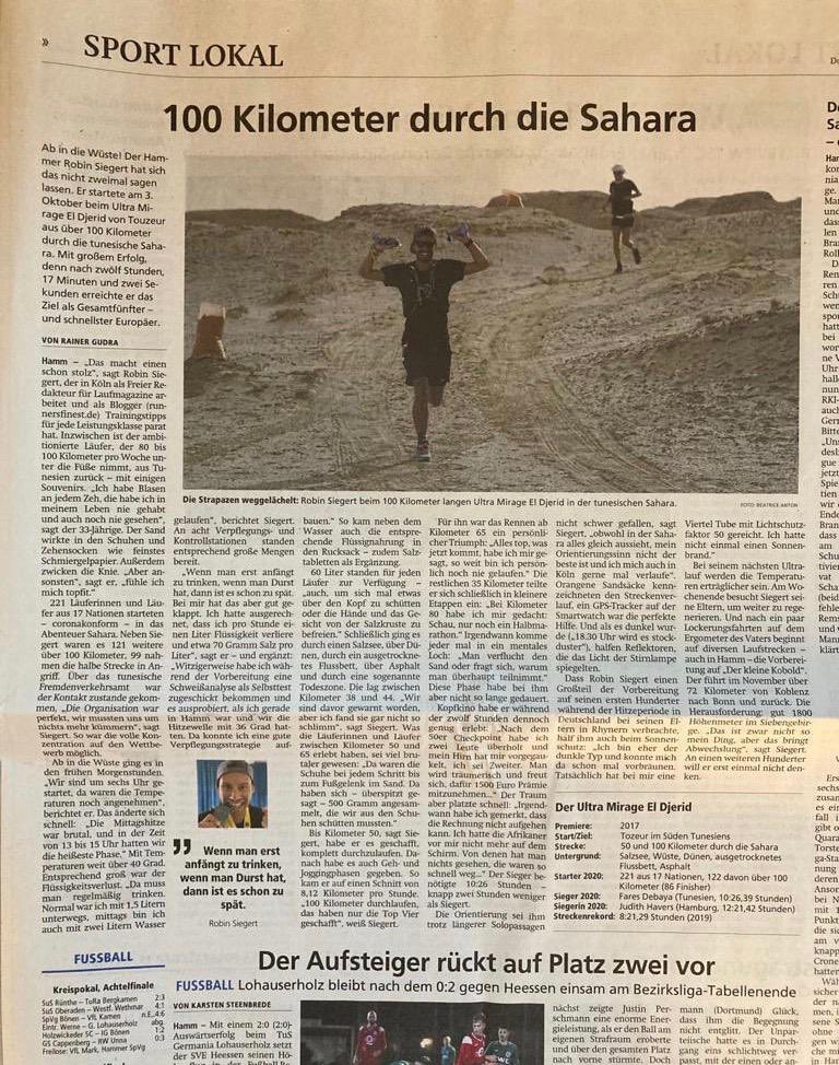 Vor 8 Tagen bin ich bei 36 Grad durch die Wüste gelaufen und bei meinem ersten Wüstenrennen gleich 5. geworden.
Die Tage hat der Westfälische Anzeiger eine Story darüber veröffentlicht. Ein bisschen stolz bin ich ja schon ein bisschen 🙈