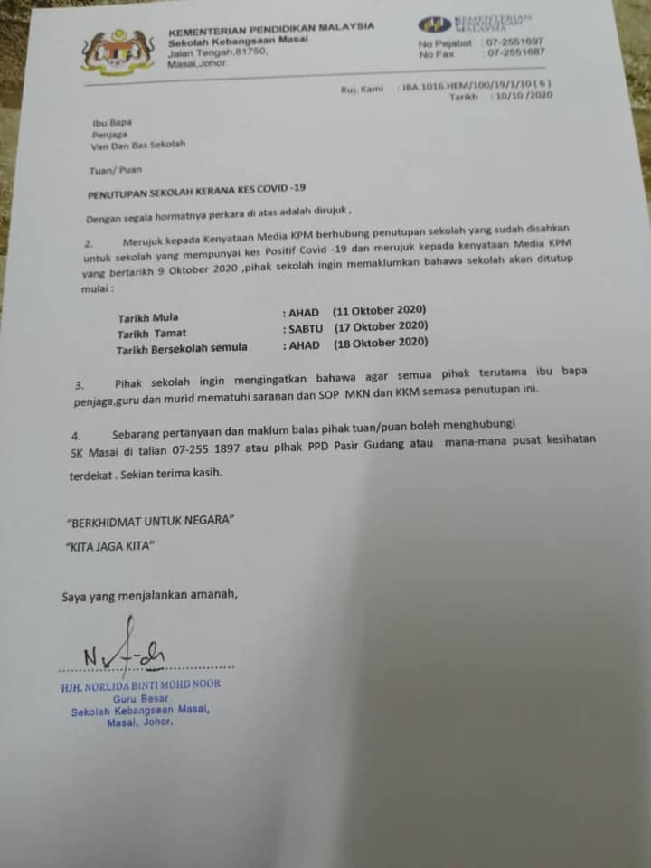 myjohorkini's tweet photo. Sekolah Agama As-Syakirin, SK Masai ditutup 7 hari

PASIR GUDANG, 11 OKT: Sekolah Agama As-Syakirin, Masai dan Sekolah Kebangsaan Masai, Pasir Gudang di sini tutup selama tujuh hari bermula hari ini sehingga 17 Oktober.

https://t.co/J7Vcq6bfp3 https://t.co/kbQlRJPIBM