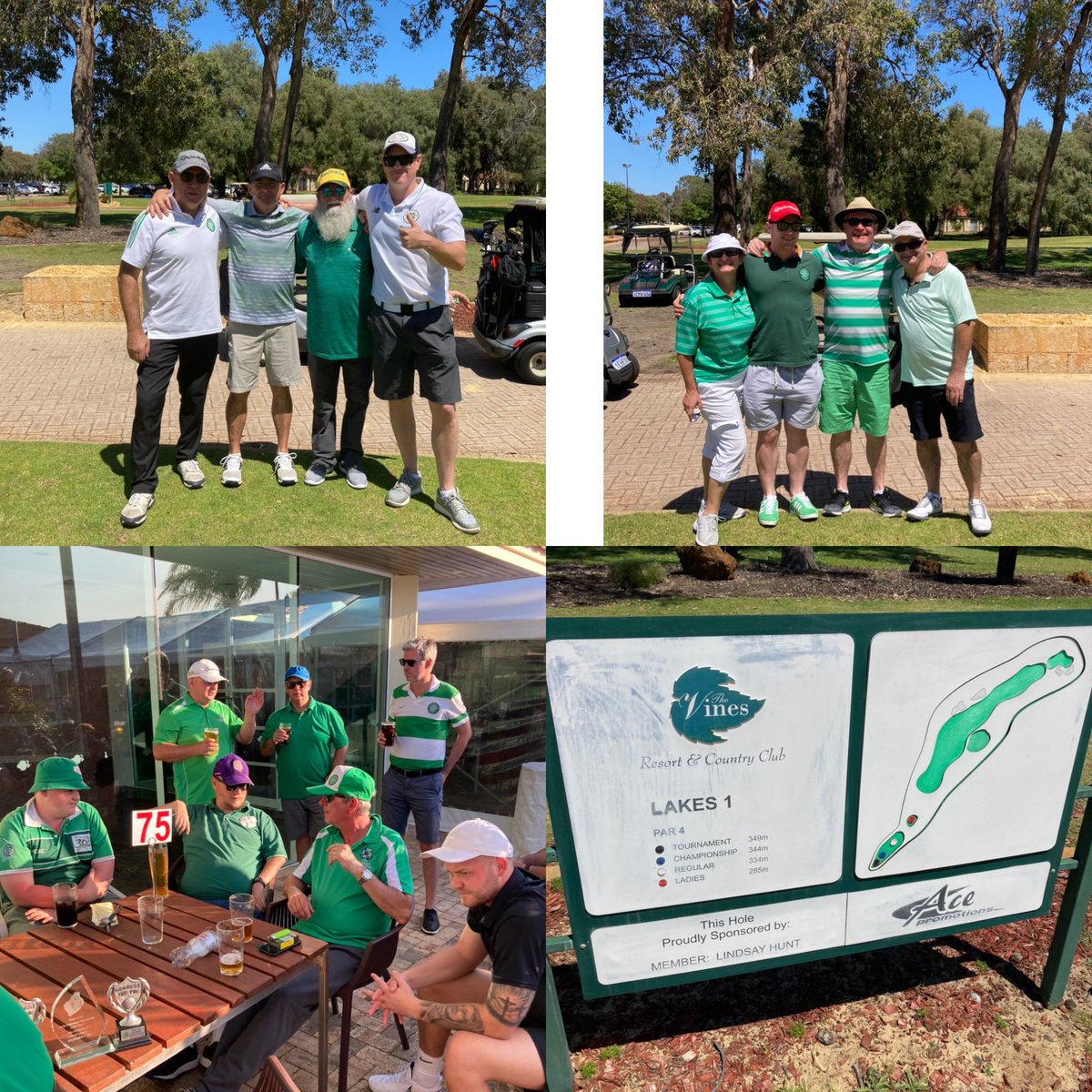 AusPerthCSC's tweet photo. After 2 false starts due to Covid (and nearly a third this morning 😀) we finally held the inaugural Jack Paterson Perth CSC memorial golf day at the Vines. A fantastic day was had for a special man and member. 🍀💚Congratulations to all prize winners ⛳️🏆 #PerthCSC https://t.co/2dQULj3hlE
