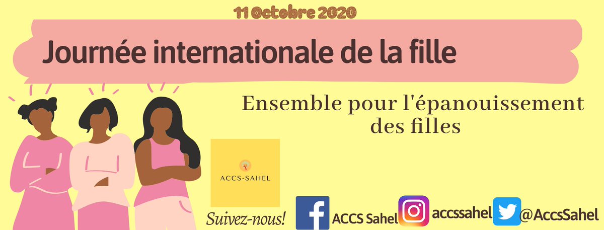 AccsSahel's tweet photo. En cette journée internationale de la fille, luttons pour que scolarisation, épanouissement, santé soient le slogan; et mariage précoce, excision et mortalité maternelle et infantile ne soient plus que souvenirs !
Oui, nous y croyons ! @IMatterCampaign
#FemmeEtPaixJeMengage ! https://t.co/DNTM4zqIpy