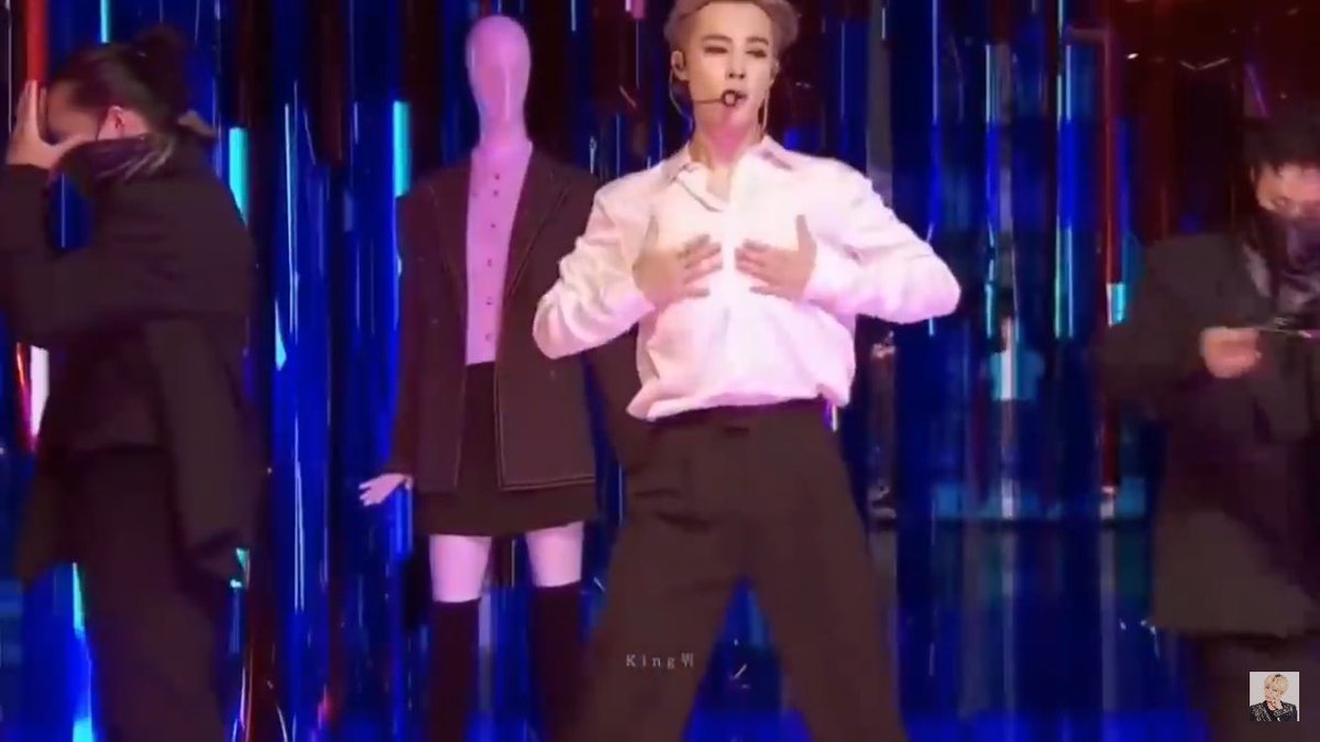 But Jimin takes the woman’s clothes off- they’re not a perfect fit for him. And then the back up dancers come out and we see the brilliant use of color in this performance- gender being black and white