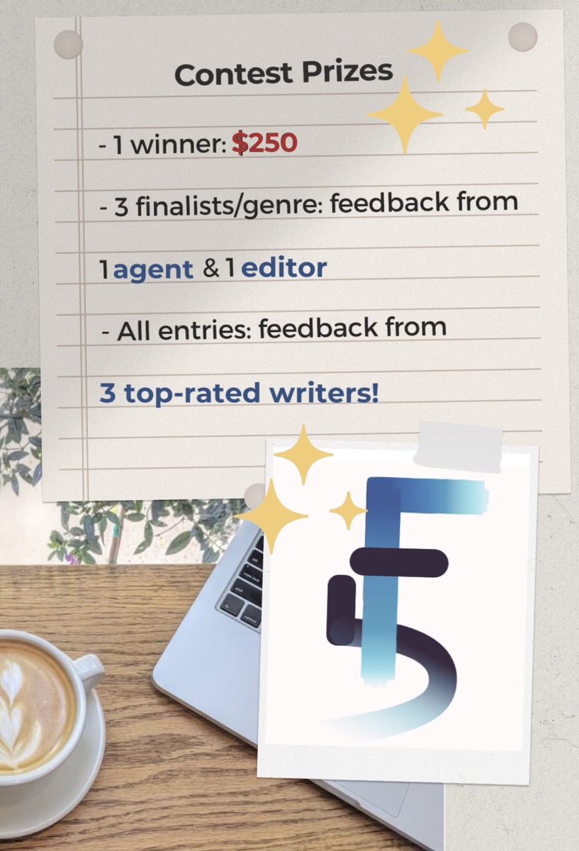 CritiqueMatchNY's tweet photo. Win one entry ($25) for the FictionFive writing contest, now with literary agents judging the final round!
To enter this giveaway:
1 entry👉Retweet
1 entry👉Comment
#writingcontest
#critiquematch
Winner selected by October 14th. https://t.co/EaVnN5247X