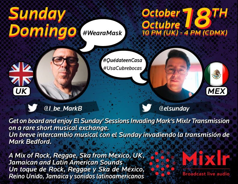 Próximo domingo 18, acompañenos en un episodio especial en la transmisión de <a href="/I_be_MarkB/">Mark Bedford</a> por <a href="/TransitonMusic/">TransitionMusic</a> a través de mixlr.com/transition.
Next Sunday I'll be joining Mark's Mixlr broadcast with some Mexican &amp; Latin sounds. A Ska clash selection between 🇲🇽 4pm and 🇬🇧 10pm