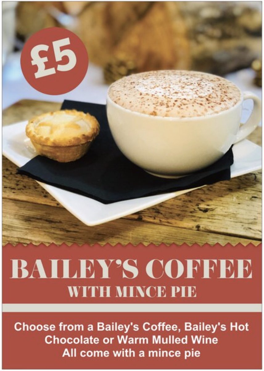 Our winter £5 hot drinks deals launch on Monday 12th October. Bailey’s Coffee, #Baileys #HotChocolate or Warm Mulled Wine. All come with a #MincePie #stratforduponavon