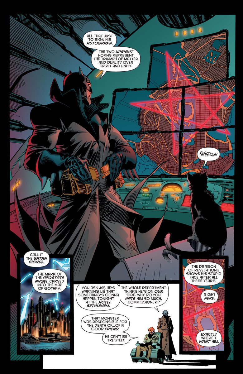 Here we have Morrison do a thing I see a lot on some of his books I read. Having the characters say the themes the author is working with out loud. It does work a lot here, specially with Devil Batman.