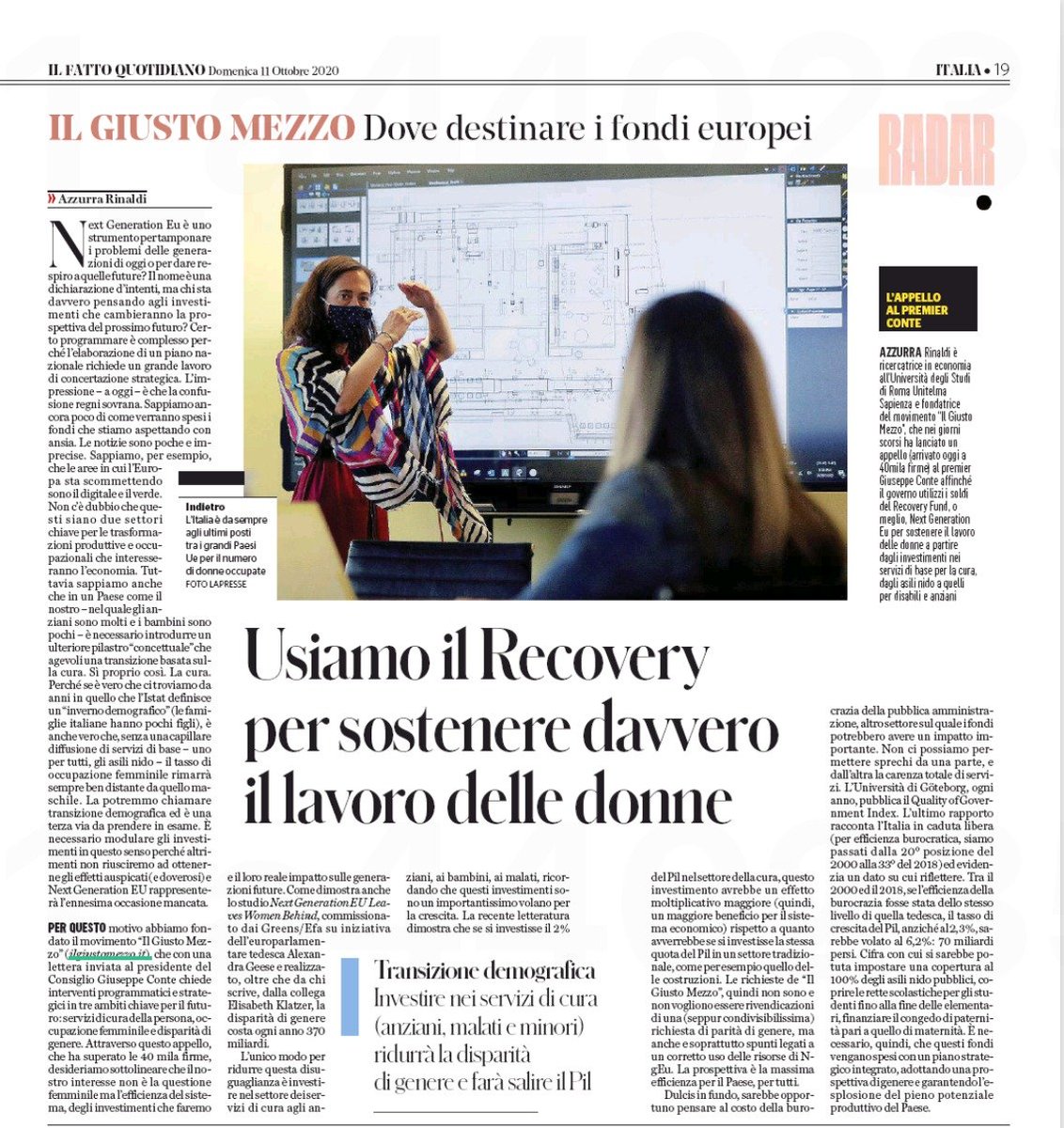 Oggi la nostra <a href="/economistaxcaso/">economistaxcaso</a> a rilasciato un'intervista al <a href="/fattoquotidiano/">Il Fatto Quotidiano</a> per spiegare meglio cosa è <a href="/ilgiustomezzo/">ilgiustomezzo</a> e cosa chiediamo insieme a 40mila persone che hanno firmato l'appello al premier Conte (lo potete firmare su ilgiustomezzo.it). 
Ecco l'articolo: