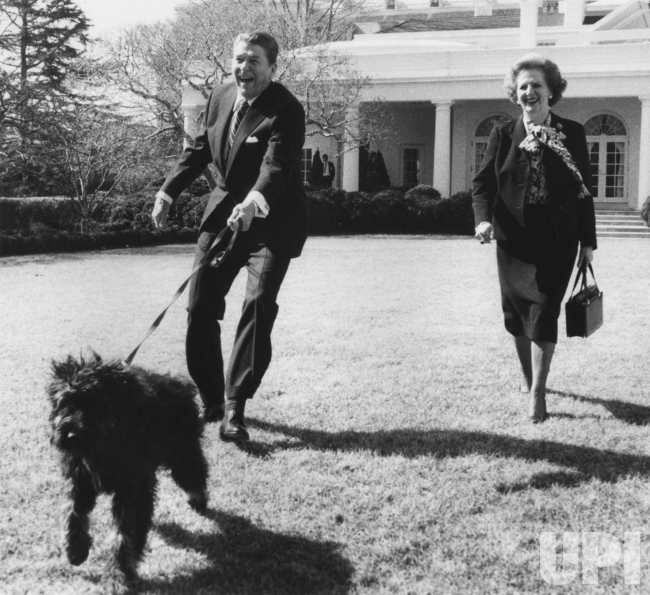 All this to say, my dad knew what he was doing on the day Reagan and Thatcher took Lucky for a stroll. It's one thing to get the kind of photo that everyone gets during a photo op - it's another to get that candid moment. Both featured here for side by side comparison. 3/