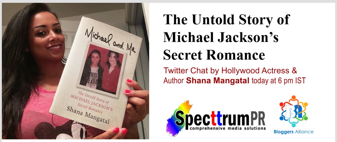 SpecttrumPR's tweet photo. Twitter Chat: @ImShanaMangatal on #MichaelJackson today 6 pm IST #BAC30 Pls RT

@Baski_LA @BChattDutt @beingHR @bhanubhatia24 @Bhavna_Vij @BijlaniRajesh @BinaBiswas @BinduCherungath @blessedbhawna @BreatheDreamGo @BohoBibliophile @BVPRGJ https://t.co/6ic65Wsecn