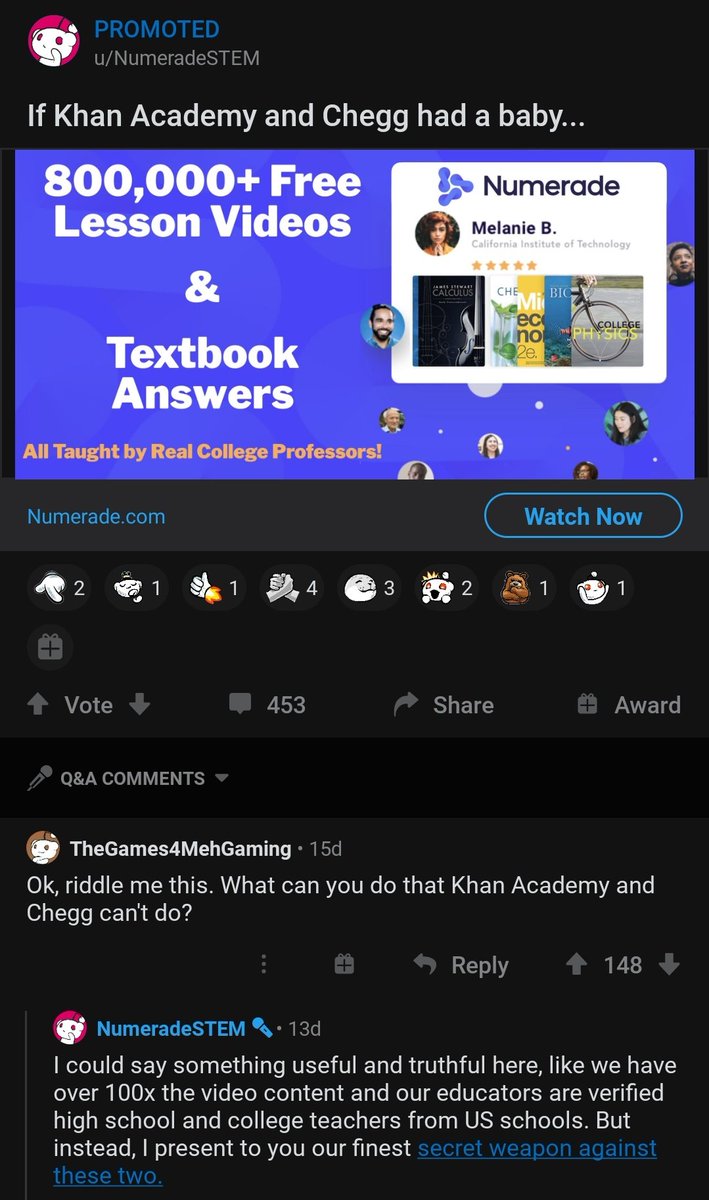 spundrikaksh's tweet photo. Mad props to @numerade_edu's marketing team which after communicating their usp, decided to rickroll countless redditors https://t.co/pMmc9MRya5