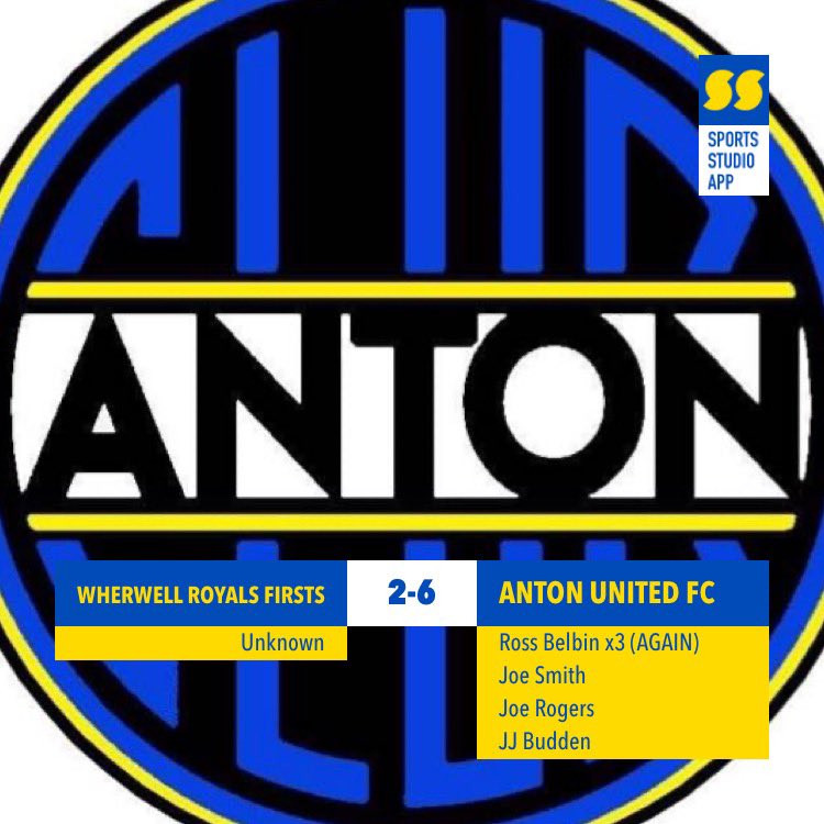 Wherwell Royals Firsts 2 - 6 Anton United FC 

A great first half Hatrick from <a href="/Belbs17/">Ross Belbin</a> ⚽️ x3

Followed by second half goals from 
<a href="/joe_smeg18/">Joe Smith</a> ⚽️ 
JJ Budden ⚽️ 
Joe Rogers ⚽️ 

Another Great win from the lads 👏