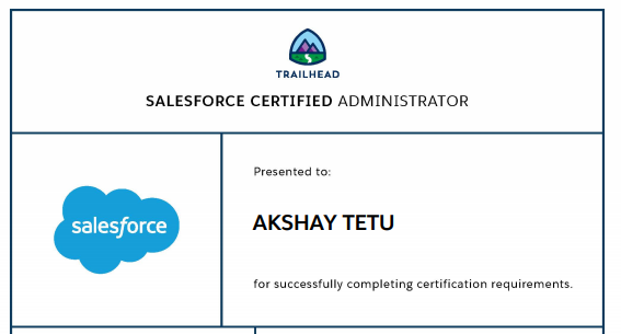 TetuAkshay's tweet photo. Finally! First Salesforce Certification in my bucket.🥳
Thanks @trailhead and @salesforce for providing the opportunity.
Also thanks to @radnip and @TrailblazerEsha for brushing up the skills.
Many more on the way
#trailhead #blazeyourcertification #byc6 #certifiedPro https://t.co/67ICNlD7R8