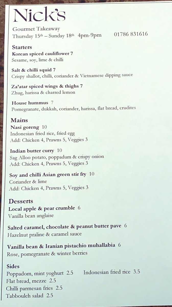 NickNairn's tweet photo. Boy is it a fast changing environment , Plan B hasn’t quite hit the mark for Nick’s , so here is....PLAN C...from Wednesday we will offer a full on TAKE AWAY service 4 till 9  weds to Sunday and even delivery for orders over £40 bofa only .
So please share and help us survive :)! https://t.co/AHE7a3zOXo