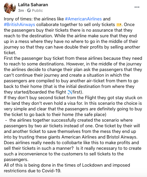 LalitaSaharan's tweet photo. Irresponsible airlines (#americanairlines and #britishairways) only cares for their profit no matter what.... https://t.co/y2LdsEbJzg