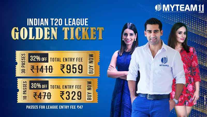 Huge discount on Golden Tickets! SUPER BONANZA OFFER! Get your golden ticket on myteam11.com &amp; Play every match of Indian T20 League and Win Big. #IndiaKiApniFantasyApp #MyTeam11