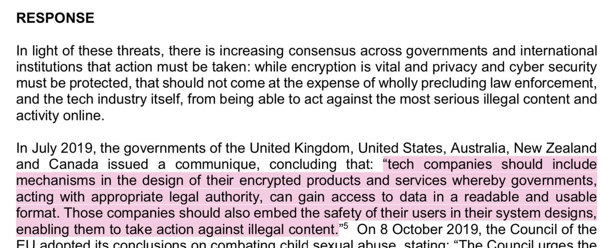 Having realised that this is a non-scaling, geopolitical non-starter (e.g. some people on the Internet are outside the UK) the goal *now* is to put the tech companies into the same role for themselves, weakening their user privacy mechanisms to satisfy a small coalition of states