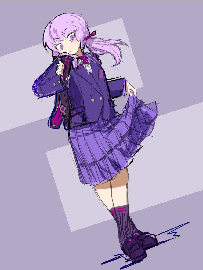 yuzuki yukari 1girl solo skirt purple eyes purple hair sketch jacket  illustration images