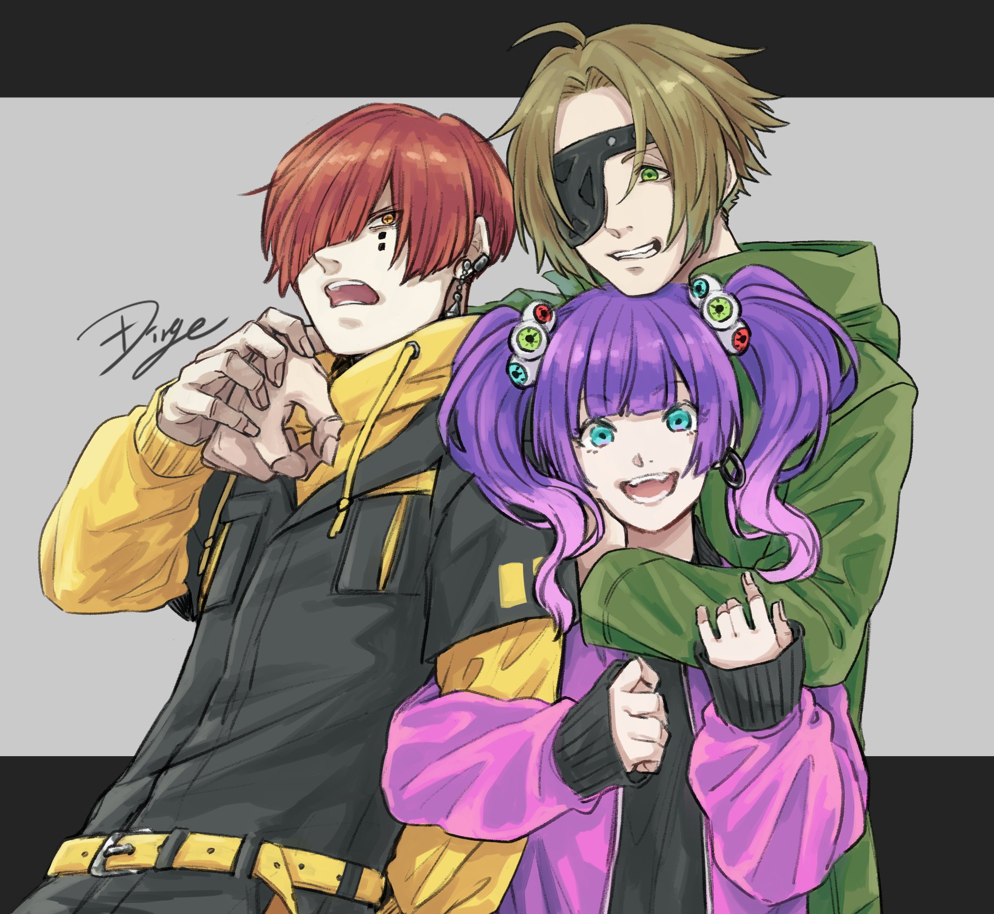 ダージ Dirge 仲良し オリキャラ達 目玉ツインテのキーラ 赤髪マッシュのメルヴィン 眼帯センター分けのランディー