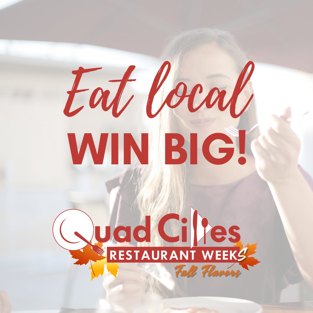 🚨 QC Restaurant Week: Fall Flavors is here! 🚨 

Now through October 24th, dine at any of our participating #QCRestaurantWeek restaurants (carryout or delivery works too!), &amp; you can enter to win a WHOLE BUNDLE of restaurant gift cards! 

Full details 🍂 QCRestaurantWeek.com