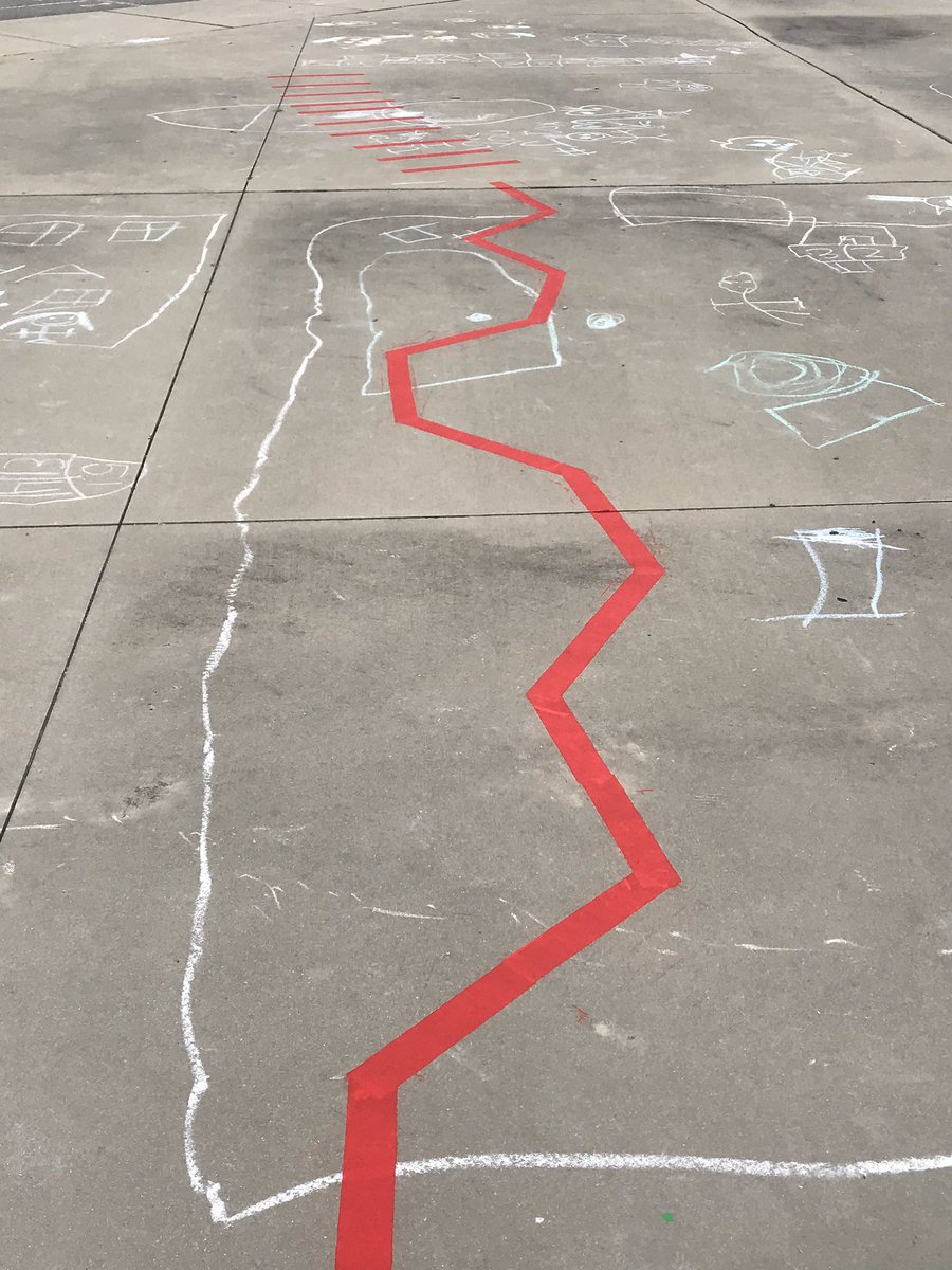 CoachLRandolph's tweet photo. We worked around the kids’ illustrations to paint down some pathways. Hope the kids love it on Monday! https://t.co/dTDqgQ8PUL