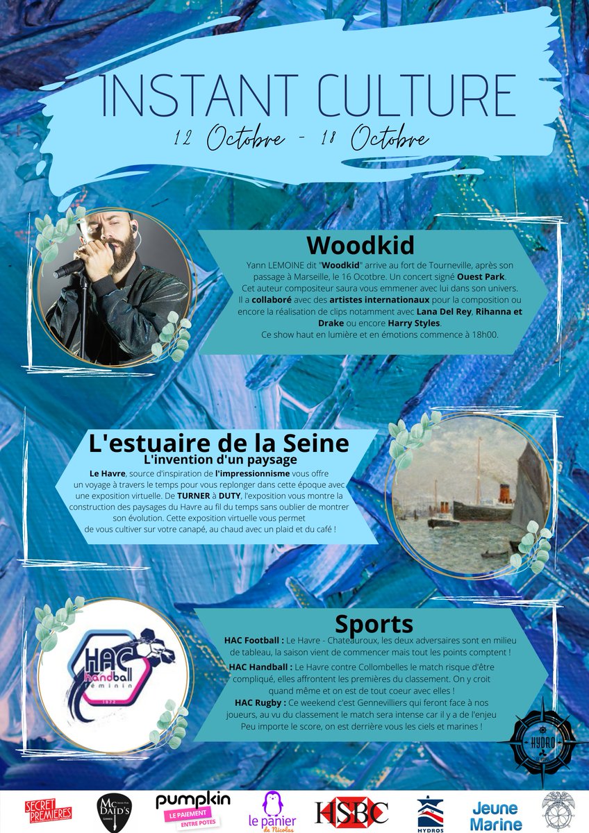 Culturez vous ! 🤓

Chaque semaine, retrouvez trois activités sur le Havre et ses environs.

A très vite,

Le Bural