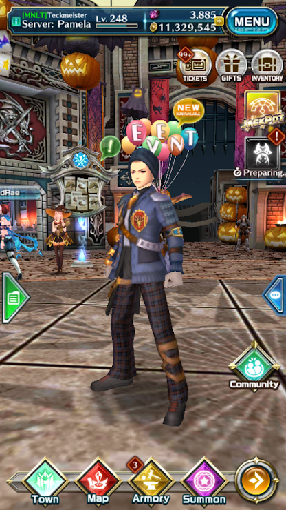 LohTeckYong's tweet photo. Here's a selfie of my character in #DragonProject. Here, I am wearing my Royal Altair Academy uniform. Behind me, you can see the town square of Altair decked out in #Halloween decorations. #MMORPG #RPG #gaming https://t.co/19hiCOqJBz
