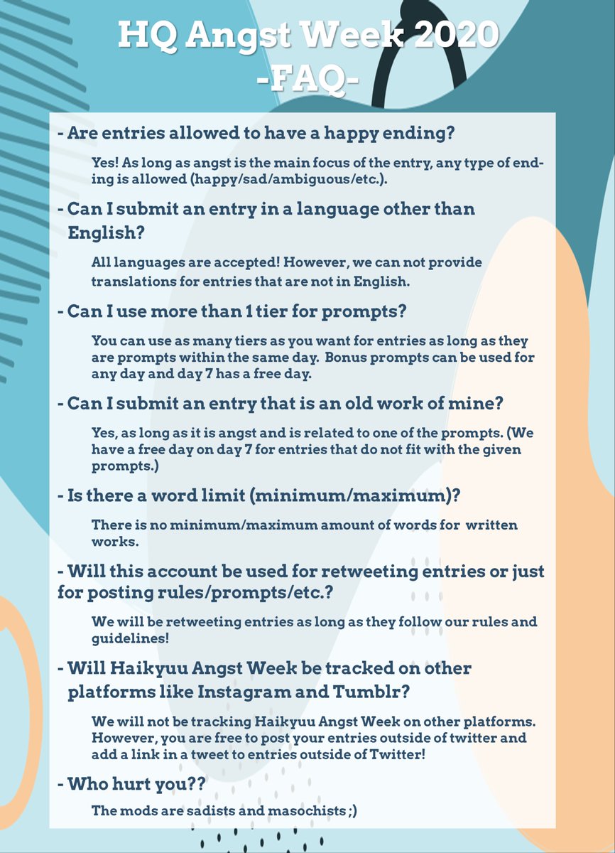 Haikyuu Angst Week July 25 31 2021 On Twitter Here Are Some Common Questions We Ve Received If You Have Any More Questions That Were Not Answered Here Or Need Further