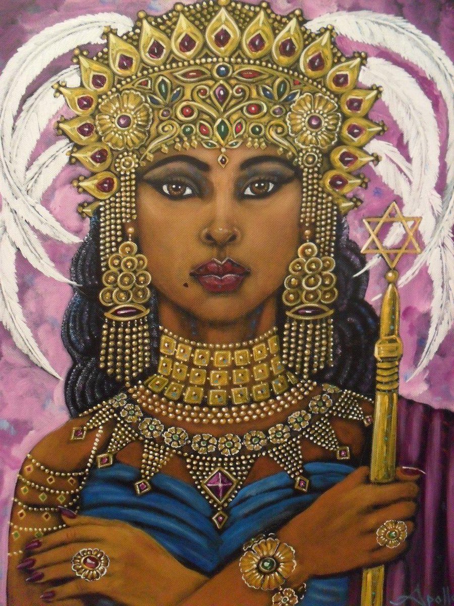 Queen of Sheba-Makeda, intelligent African queen who visited King Solomon to verify his wisdom

#Thread 
Many religious texts, including the Bible, Quran, Targum Sheni, and Ethiopian work, Kebra Negas, reference Makeda, the Queen of Sheba in present-day Ethiopia.