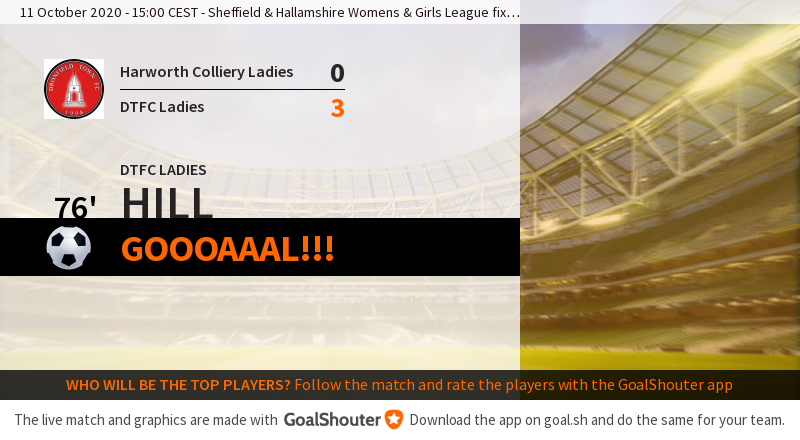 76' Harworth Colliery Ladies - Dronfield Town FC Ladies 0-3: Hill (DTFC Ladies) scores the penalty kick! goal.sh/m/p0l7w222b