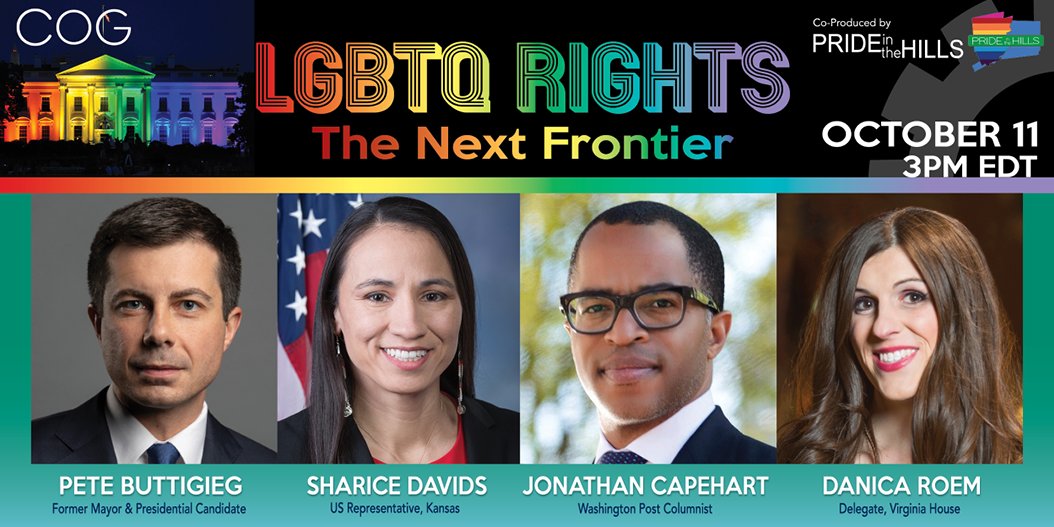 TODAY 3 pm ET: Join @PeteButtigieg, @sharicedavids, @CapehartJ, @pwcdanica and @Jane_Whitney_ to discuss the growing threat to #LGBTQ rights and the upcoming U.S. election. Register here for this free conversation: conta.cc/33yU1ua #COGinCT #nationalcomingoutday #LGBTQIA