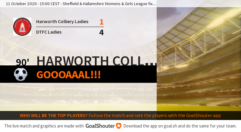 90' Harworth Colliery Ladies - Dronfield Town FC Ladies 1-4: Goal! Harworth Colliery Ladies score! goal.sh/m/p0l7w222b