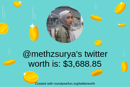 methzsurya's tweet photo. My Twitter worth is: $3,688.85

Find yours with https://t.co/eJ27UTVjOJ

⠀ https://t.co/I2z8lvdOyK