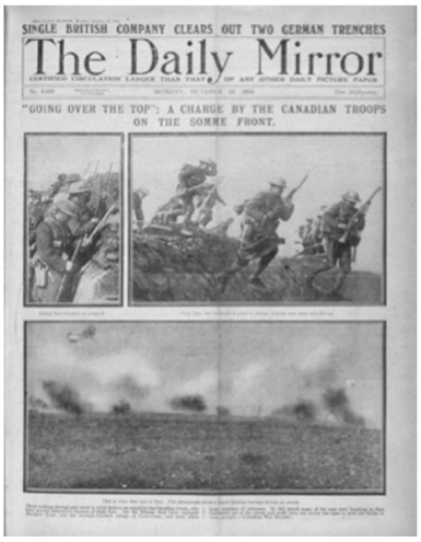 Over the Top was first published on the cover of the Daily Mirror on October 16, 1916 (this is a really poor reproduction, but you get the idea!)